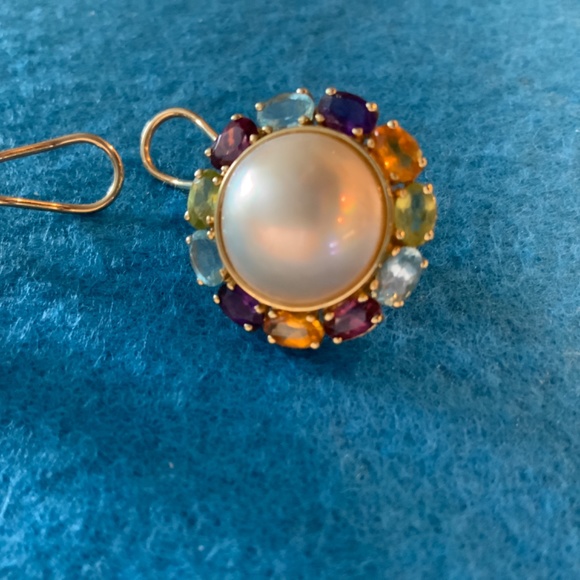 14KT Freshwater Cultured Pearl Halo Semi-Gems Studded Earrings 10 Grams - Picture 3 of 6